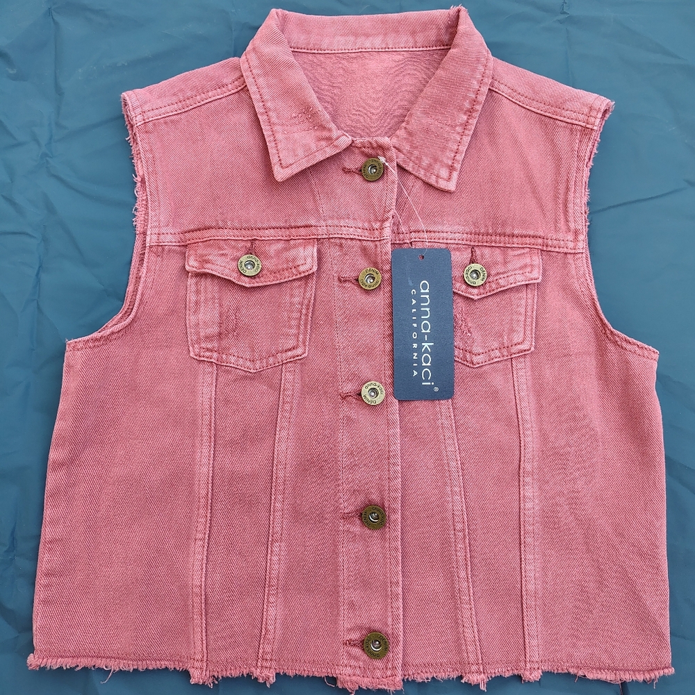 Anna-Kaci Pink Denim Women Vest